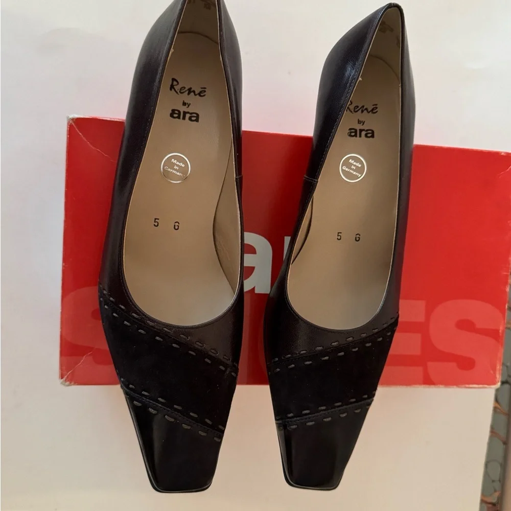 Rene by Ara Women's Elegant Black Leather Shoes. Heels. Size: 7.5